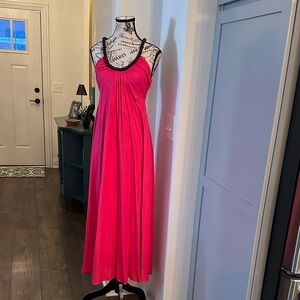 Fun Hot Pink Maxi Dress with Black Pearl Accents by Topshop in Sise 2-NWT